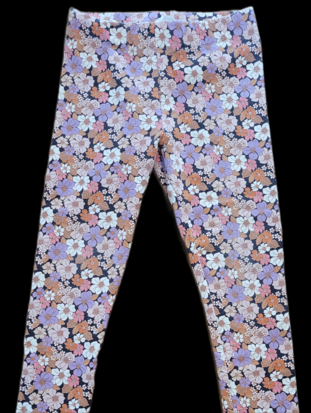 Floral Print Kids Leggings - Purple, Peach & White 7-8A